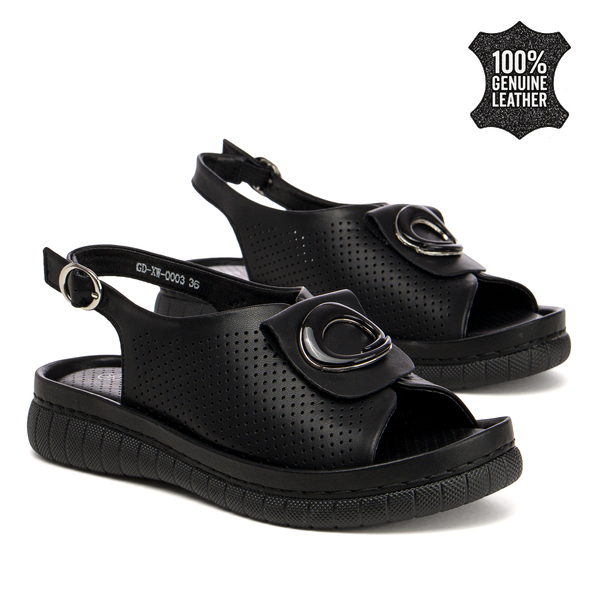 Дамски сандали от естесвена кожа - комфортен избор за топло време с мека вътрешност и приятен външен вид XW0003 black