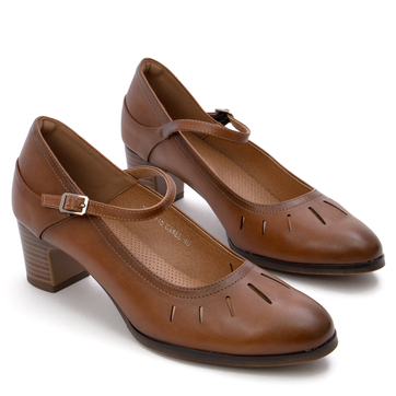Елегантни дамски обувки на нисък ток - изработени от висококачествени материали YCC-115 camel