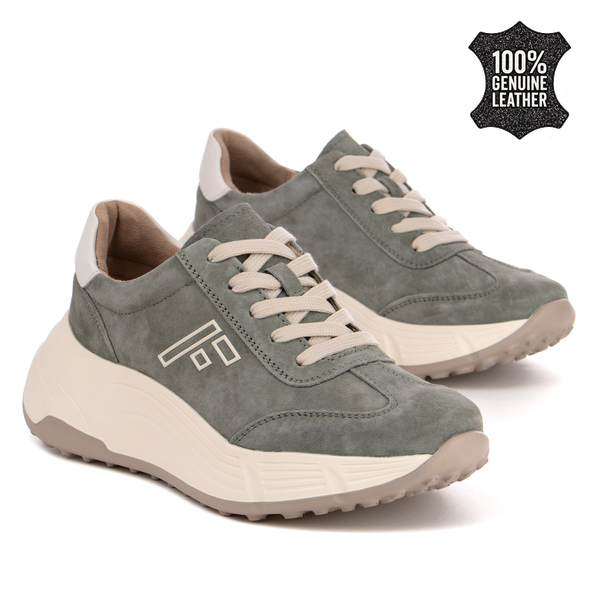 Дамски маратонки от естествена кожа – модерна линия с комфортна височина, стабилна основа и леко усещане при всяко движение DP7496 green