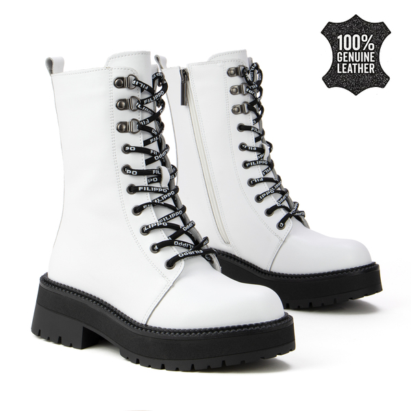 Дамски боти от естествена кожа – стилен висок модел с акцент във връзките и комфорт за уверено ежедневно носене DBT7256 white