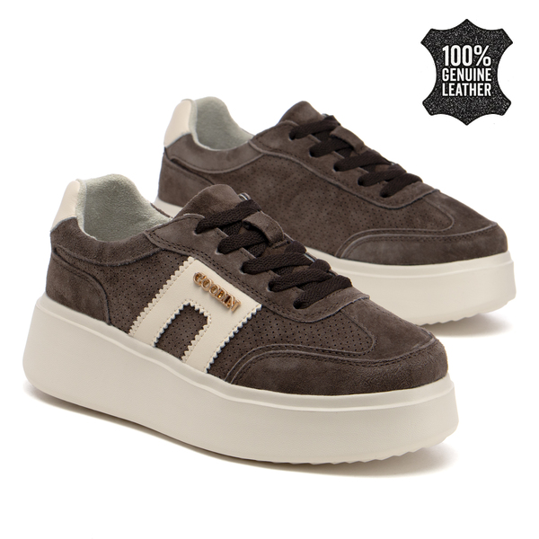 Дамски кецове от естествен велур – стилна визия с дебела подметка за съвременно и впечатляващо ежедневно присъствие FT128 coffee