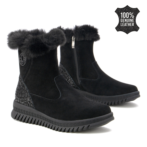 Дамски боти от естествен велур – удобен зимен модел с пухкав завършек, леки материали и стабилна подметка за комфортно носене в студените дни DBT7271 black