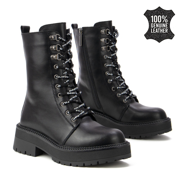 Дамски боти от естествена кожа – стилен висок модел с акцент във връзките и комфорт за уверено ежедневно носене DBT7256 black