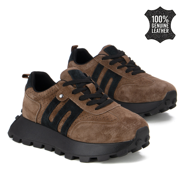 Дамски маратонки от естествен велур – стилен ежедневен модел с комфортна подметка и лекота при активно ходене XF207A brown/blk