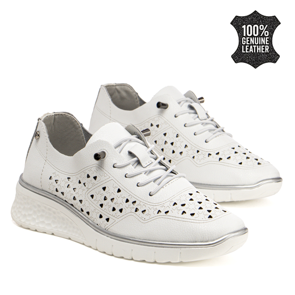 Дамски ежедневни обувки от естествена кожа - удобни и практични с олекотена подметка и приятен външен вид за всякакви комбинации DP6714 white