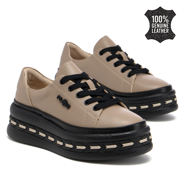 Дамски кецове от естествена кожа на дебела подметка – практични и стилни за всекидневно носене и комфорт DP7119 taupe