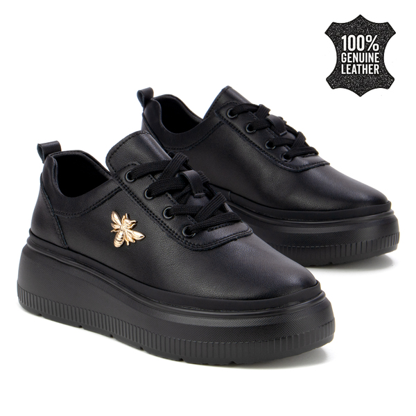 Дамски кецове от естествена кожа на дебела подметка – висок клас изработка и подчертани детайли за по-луксозна визия XF120C black