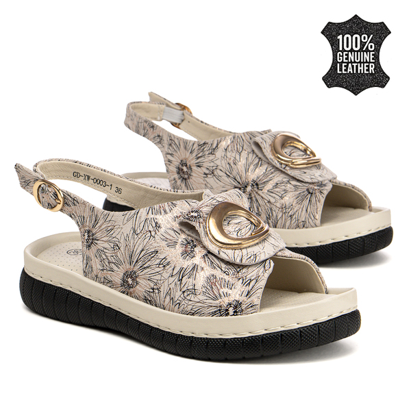 Дамски сандали от естесвена кожа - комфортен избор за топло време с мека вътрешност и приятен външен вид XW0003-1 l.beige