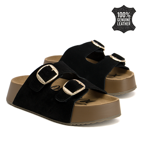 Дамски чехли от естествен велур – комфорт при всяка крачка с две каишки и модерно излъчване за различни ежедневни комбинации SW2661 black