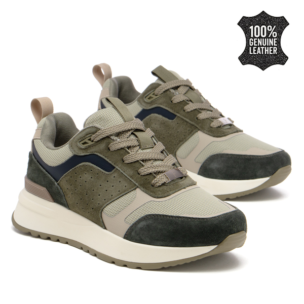 Дамски маратонки от естествен велур – стилен модел с текстилни елементи и удобна подметка, подходящ за динамично ежедневие DP7729 khaki