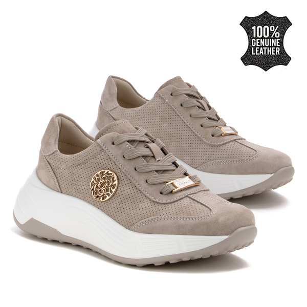 Дамски маратонки от естествен велур – модерен ежедневен модел с удобна платформа, свежа визия и комфорт за динамични дни XW1030 beige