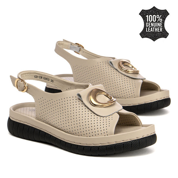Дамски сандали от естесвена кожа - комфортен избор за топло време с мека вътрешност и приятен външен вид XW0003 beige