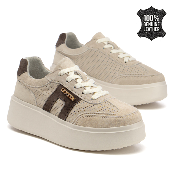 Дамски кецове от естествен велур – стилна визия с дебела подметка за съвременно и впечатляващо ежедневно присъствие FT128 beige