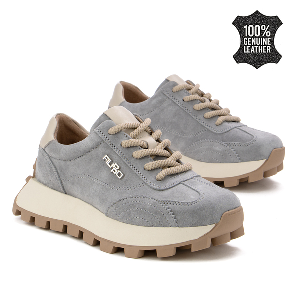 Дамски маратонки от естествена кожа – комфортен модел за ежедневно носене със стабилна подметка и мека вътрешна част DP7498 grey