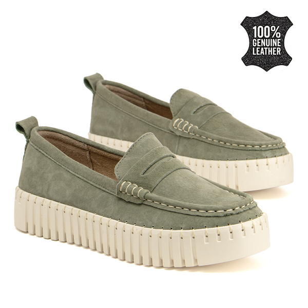 Дамски мокасини от естествен велур – комфорт през целия ден с релефна подметка и стилно излъчване за ежедневни комбинации DP7529 khaki