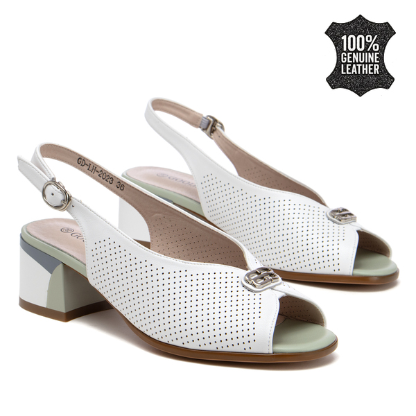 Дамски сандали от естествена кожа – модерна визия с елегантен декоративен детайл и изразителна форма за впечатляващо дамско присъствие LH2023 white
