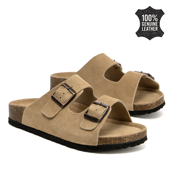 Дамски чехли от естествен велур – комфорт при всяка крачка с две каишки и модерно излъчване за различни ежедневни комбинации HF1001 D beige