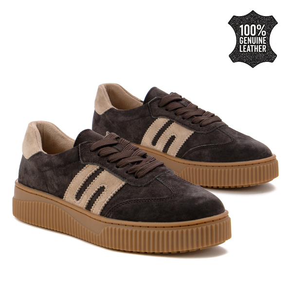 Дамски кецове от естествен велур – леки, удобни и създадени за целодневно носене с ефектна подметка и спортно-модерен характер LX1074 coffee/beige