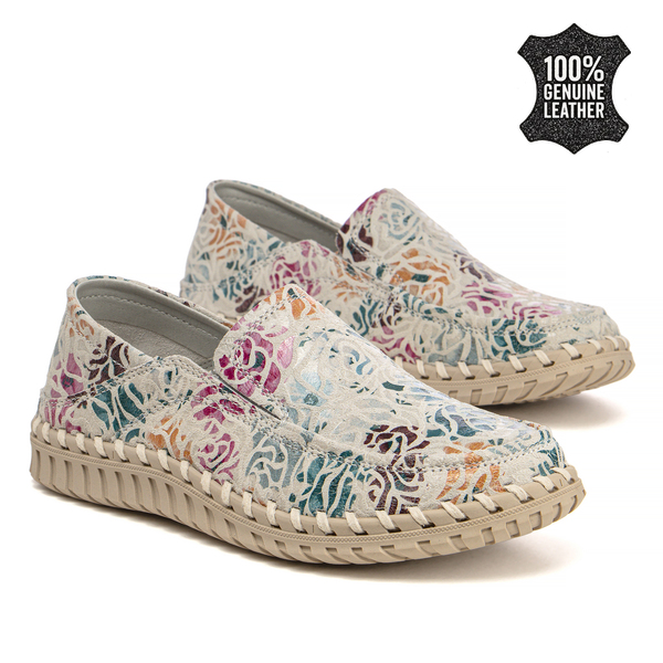 Дамски мокасини от естествена кожа – удобни за ежедневно носене с гъвкава подметка и ефектен десен за модерна визия DP7691 MLT