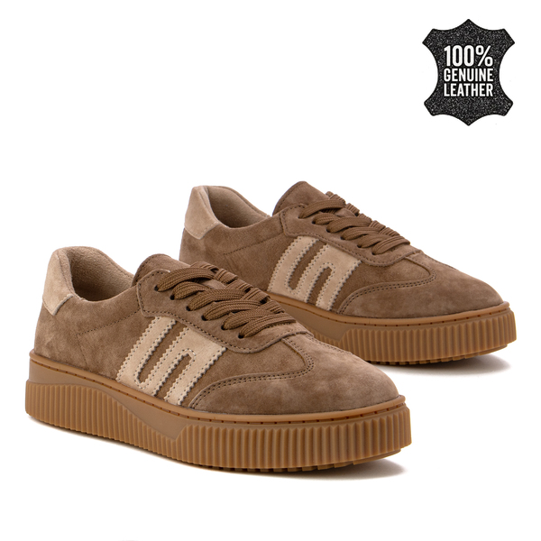 Дамски кецове от естествен велур – леки, удобни и създадени за целодневно носене с ефектна подметка и спортно-модерен характер LX1074 camel/beige