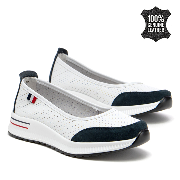 Дамски обувки от естествена кожа slip-on – създадени за приятно носене през целия ден, с усещане за удобство и лекота DP6134 white/NV