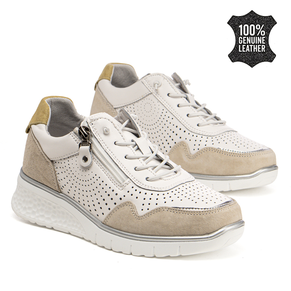 Дамски маратонки от естествена кожа – удобство и сигурност при ходене с модерна визия и свежо излъчване  DP7605 white