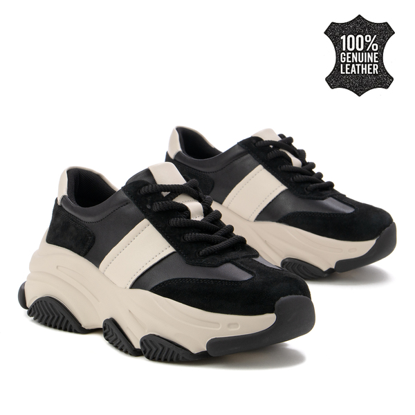 Дамски маратонки от естествена кожа – актуален дизайн с дебела подметка, комфортна стелка и приятно прилягане за динамично ежедневие  DP7113 black