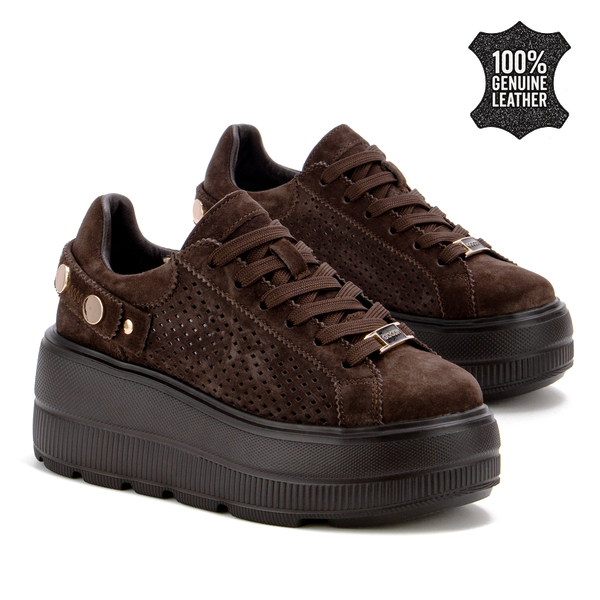 Дамски кецове от естествен велур – елегантен модел с внимание към детайла, стабилна подметка и отличителен външен вид XW1039 coffee