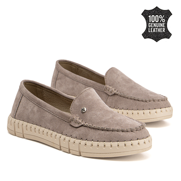 Дамски обувки от естествена кожа - комфортни с удобна подметка за продължително носене без напрежение DP7527 beige