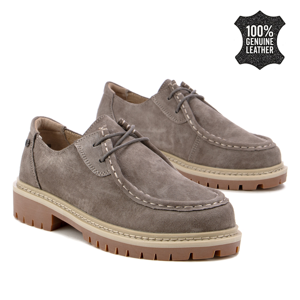 Дамски обувки тип мокасини от естествен велур – класически дизайн с връзки, удобна форма и стабилна подметка за отличен комфорт при ходене DP7497 taupe