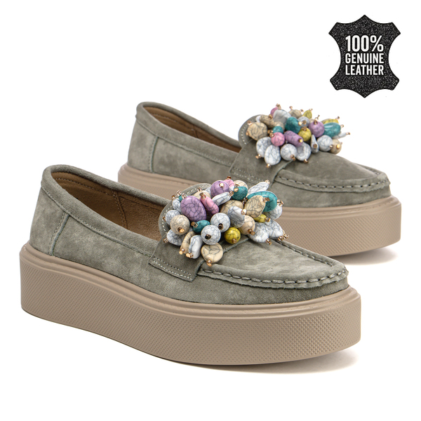 Дамски обувки от естествена кожа – подходящи за ежедневие с удобство при всяка крачка и стилен декоративен елемент DP6765 khaki