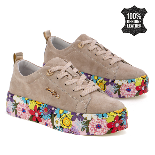 Дамски кецове от естествена кожа – стилен ежедневен модел с цветна платформа, модерна визия и удобно усещане при продължително носене DP6048 beige