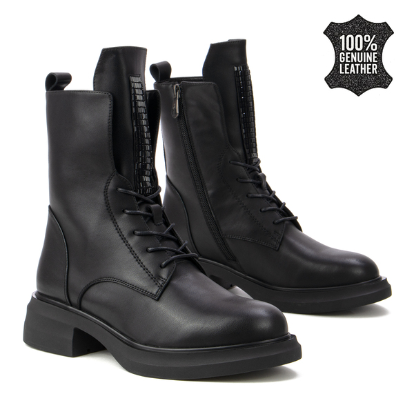 Дамски боти от естествена кожа – изчистен дизайн, удобна подметка и елегантен акцент отпред за модерна и уверена визия DBT7241 black