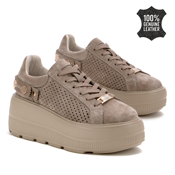 Дамски кецове от естествен велур – елегантен модел с внимание към детайла, стабилна подметка и отличителен външен вид XW1039 taupe