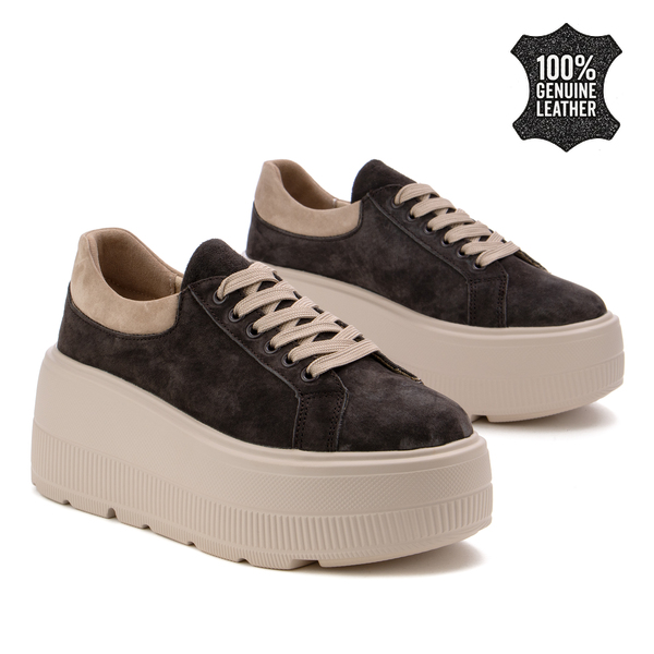 Дамски кецове от естествен велур – дебела подметка, осигуряваща стабилност и модерен комфорт за стилни ежедневни визии LX1076 coffee