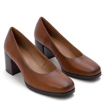 Елегантни дамски обувки с широк ток за стил и комфорт - Изработени от висококачествена кожа YCC-103 brown