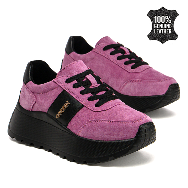 Дамски маратонки от естествена кожа – висока подметка за удобство, сигурна стабилност и модерен акцент за динамично ежедневие GD124 fuchsia