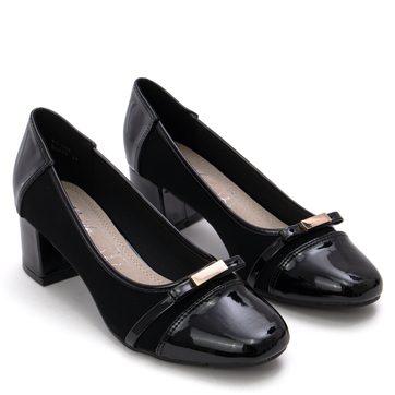 Елегантни дамски обувки с декоративна панделка и нисък ток Q0-665 black