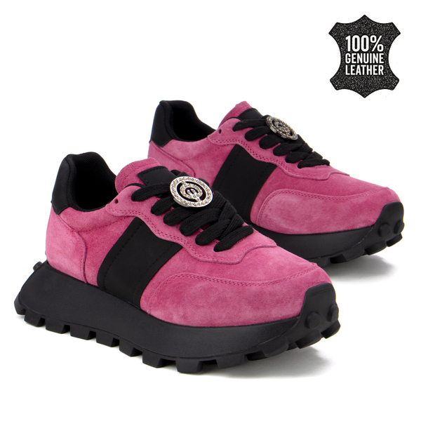 Дамски маратонки от естествена кожа – елегантна визия, висококачествена изработка и стилен декоративен завършек XF112 fuchsia