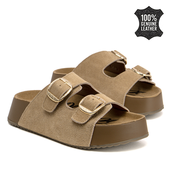 Дамски чехли от естествен велур – комфорт при всяка крачка с две каишки и модерно излъчване за различни ежедневни комбинации SW2661 DK beige