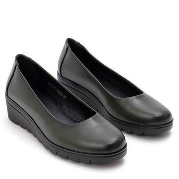 Класически дамски обувки на платформа, изработени от висококачествена кожа за дълготрайна издръжливост YCC-71 green