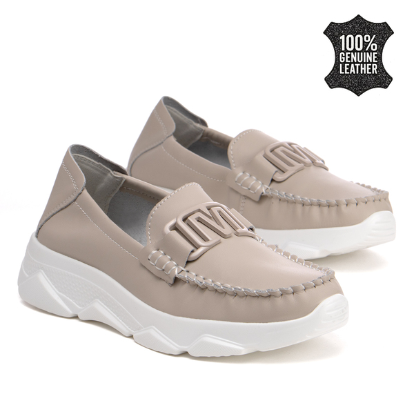 Дамски мокасини от естествена кожа – комфортна подметка и изчистен дизайн за ежедневие с лекота и стил DP6763 beige