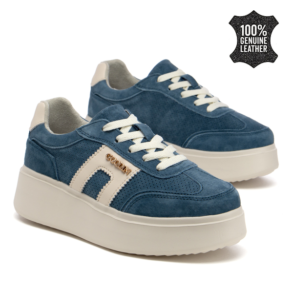 Дамски кецове от естествен велур – стилна визия с дебела подметка за съвременно и впечатляващо ежедневно присъствие FT128 navy