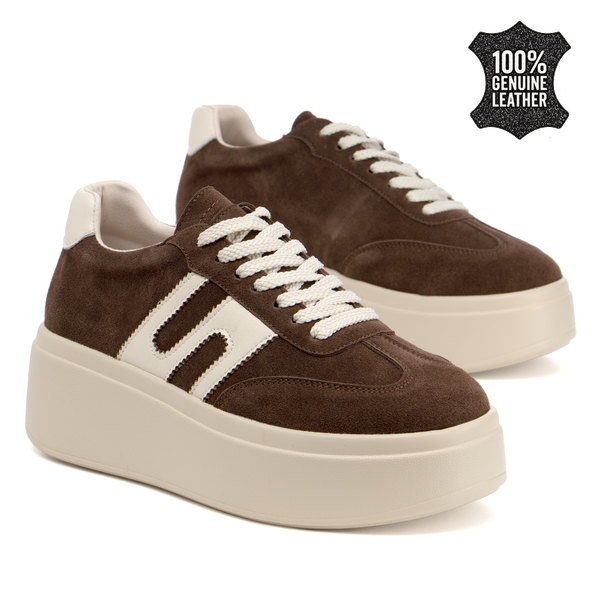 Дамски кецове от естествена кожа – модерно ежедневно излъчване, изразителна визия с удобна платформа и уверено присъствие NS601 brown