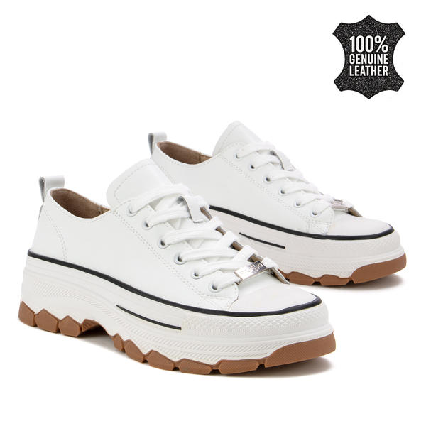 Дамски кецове от естествена кожа – модерен ежедневен модел с дебела подметка, стабилна конструкция и удобно прилягане за дълги разходки DP7501 white