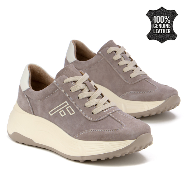 Дамски маратонки от естествена кожа – модерна линия с комфортна височина, стабилна основа и леко усещане при всяко движение DP7496 beige