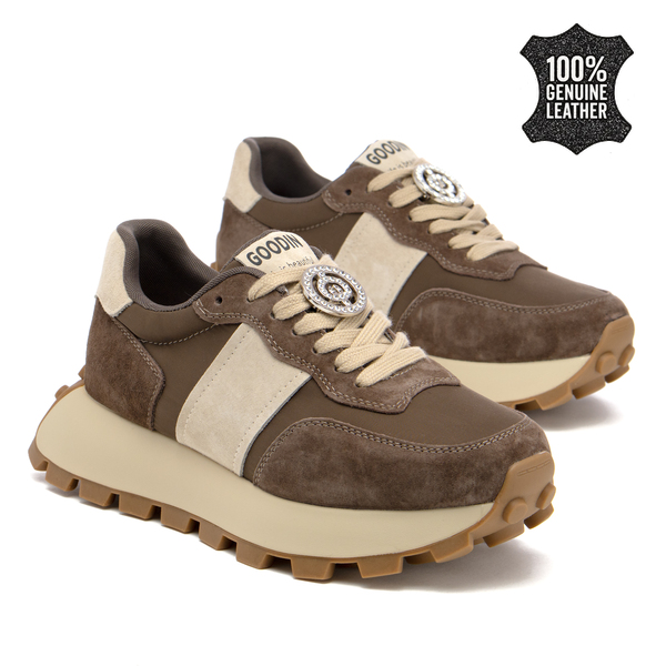 Дамски маратонки от естествена кожа – елегантна визия, висококачествена изработка и стилен декоративен завършек XF112 brown