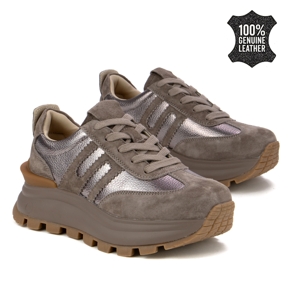 Дамски маратонки от естествена кожа – стилно излъчване и комфорт на високо ниво с акцент върху детайлите и изключителното качество DP7408 taupe