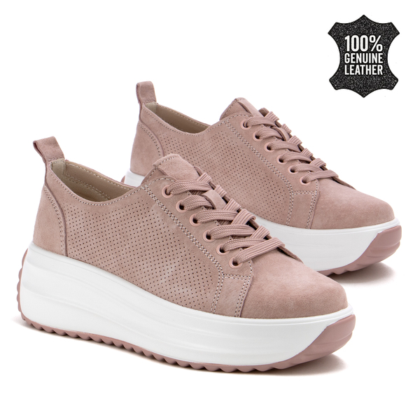 Дамски маратонки от естествен велур – висока комфортна подметка и стилна визия за модерен външен вид през целия ден XW1048 pink