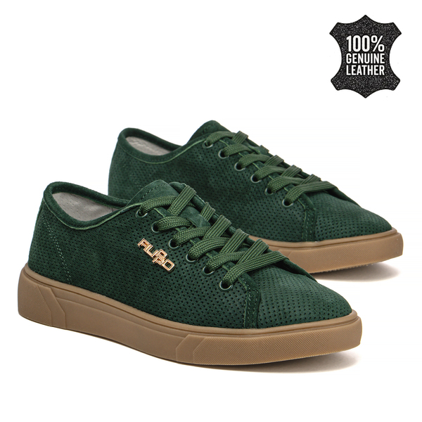 Дамски кецове от естествена кожа – удобни за ежедневно носене с перфорирана визия и равна подметка за стабилност и комфорт DP7666 green